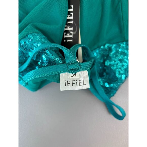 iEFiEL women's adult medium teal green sequin skirted leotard dance wear soloist - Picture 6 of 6